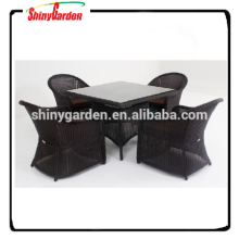 Conjunto de mesa y silla de ratán de aluminio 5pcs, juego de comedor de restaurante, muebles de sofá de ratán 5pcs